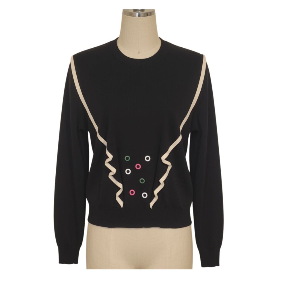 Chloé Cashmere Printed Sweater Black Graphic Ring Print Womens M
